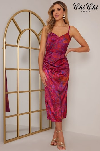 Chi Chi London Red Ruched Wrap Floral Maxi Dress (D08331) | £70