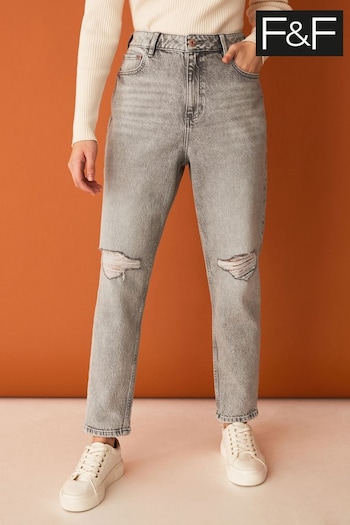 F&F Grey Mom Ripped Letter Jeans (D08376) | £22.50