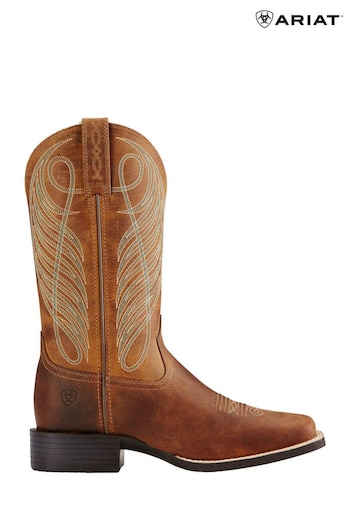 Ariat Brown Round Up Wide Square Toe Western Boots (D08408) | £150