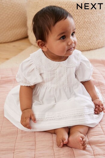 White Woven Collared Prom Dress (0mths-2yrs) (D08447) | £40 - £42