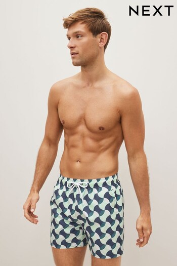 Green/Ecru Geo Printed Swim Stacked Shorts (D08643) | £18