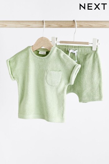 Mint Green 2 Piece Baby Towelling T-Shirt And Shorts Set (0mths-2yrs) (D08650) | £12 - £14