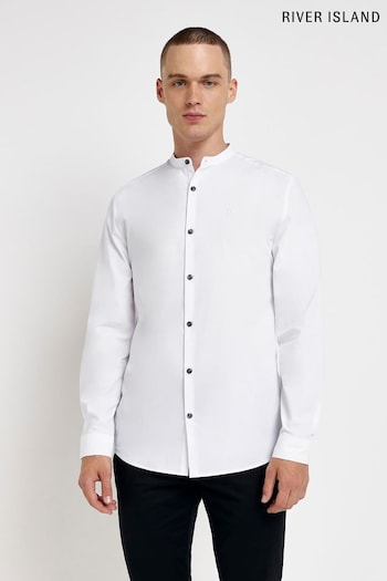 River Island White Muscle Fit Grandad Shirt (D08962) | £22