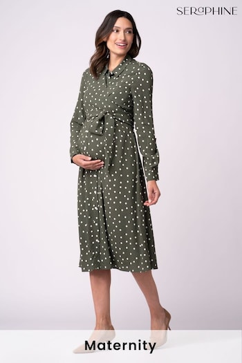 Seraphine Green Maternity And Nursing Midi Wrap Shirt Dress With Slits (D09073) | £75