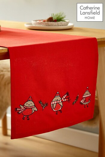 Catherine Lansfield Red Christmas Robins Wipeable Table Runner (D09079) | £12