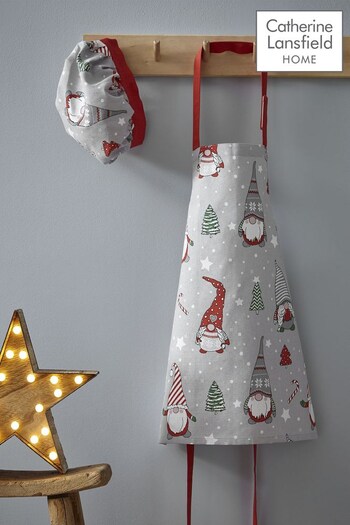 Catherine Lansfield Red Christmas Gnomes Kids Matching Apron And Hat (D09092) | £10