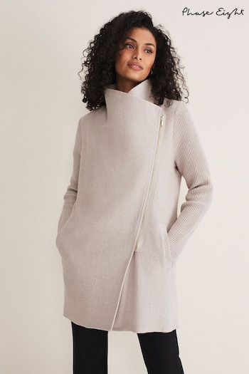 Phase Eight Natural Byanca Zip Knit Coat (D09269) | £135