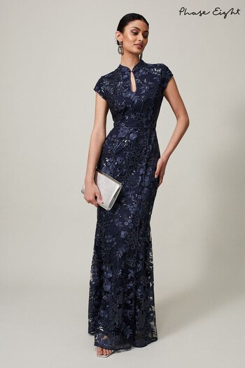 Phase Eight Sofia Embroidered Black Sequin cinta Dress (D09286) | £299