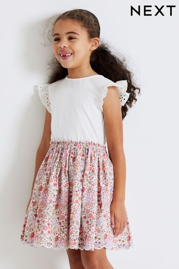Pink/White Floral Skirt Dress (3-16yrs) (D09294) | £18 - £24