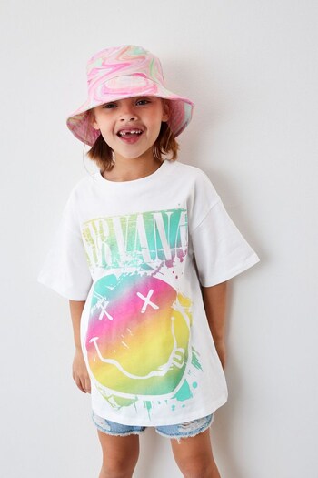 Nirvana White Rainbow Glitter Oversized License T-Shirt (3-16yrs) (D09347) | £14 - £19