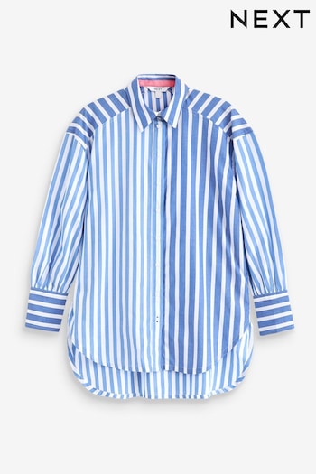 Blue Stripe Oversized Striped Long Sleeve Cotton Shirt (D09815) | £30