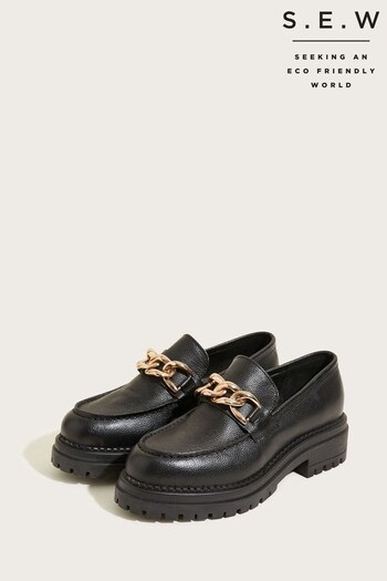Monsoon Black Chain Detail Leather Stomper Loafers (D10224) | £59