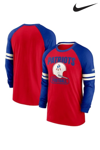 Nike Red NFL Fanatics New England Patriots Dri-FIT Cotton Long Sleeve Raglan T-Shirt (D10420) | £45