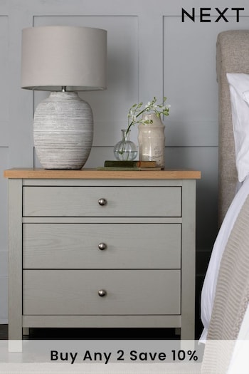 Dove Grey Malvern Paint Effect 3 Drawer Wide Bedside Table (D10432) | £225