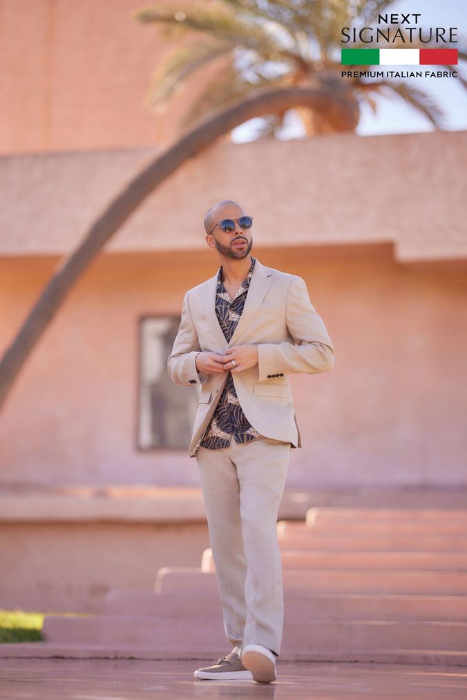 Stone Natural Slim Signature Nova Fides Italian Linen Suit Jacket (D10555) | £134