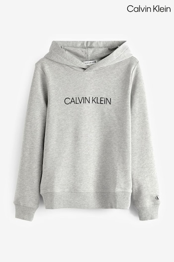 Calvin Junior Klein Boys Grey Institutional Logo Hoodie (D10872) | £75