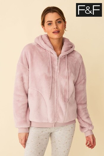 F&F Pink Zip Through Fuax Fur Hooded Cosy Top (D11255) | £16