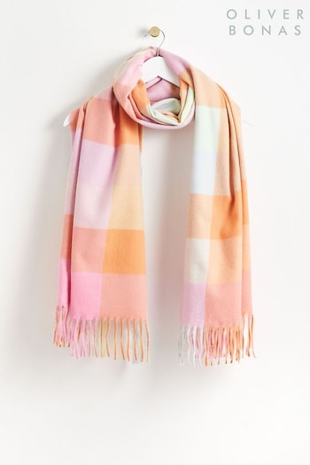 Oliver Bonas Pink Check Print Midweight Scarf (D11439) | £35