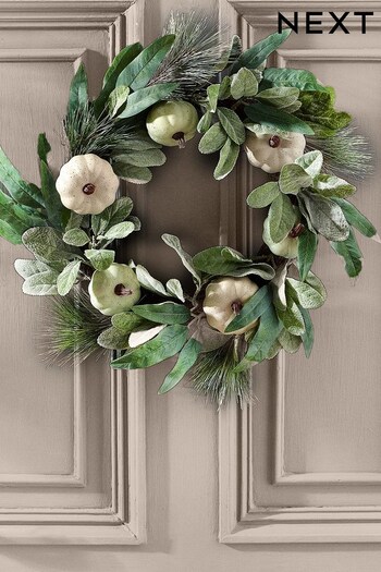 Green Autumnal White Pumpkin Wreath (D11479) | £34