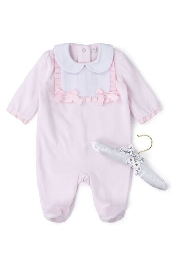 Bonjour Bebe Pink Velour Smocking Detail Sleepsuit (D11494) | £18