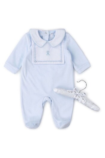 Rock A Bye Baby Boutique Blue Bear Detail Velour Sleepsuit (D11526) | £18