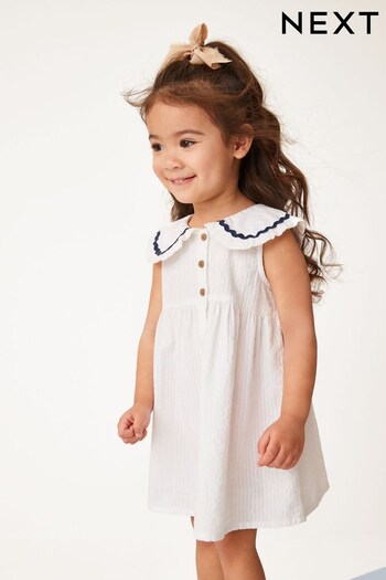 White Cotton Collar Dress (3mths-8yrs) (D12611) | £12 - £15