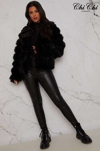 Chi Chi London Black Textured Faux Fur Coat (D12757) | £79
