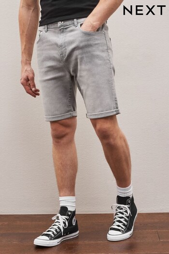 Light Grey Straight Stretch Denim Shorts (D12762) | £22