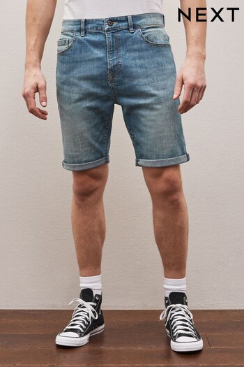 Light Blue Straight Stretch Denim Jumper Shorts (D12768) | £22