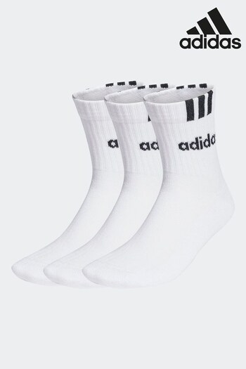 adidas White Adult 3-Stripes Linear Half-Crew Cushioned Socks 3 Pairs (D12913) | £9