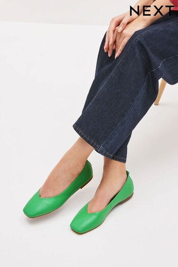 Green Signature Leather Hi Cut Ballerina Shoes (D12945) | £39