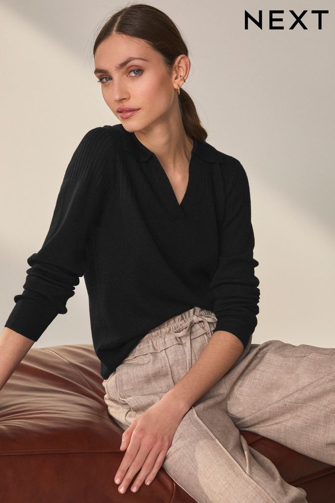 Buy Women s Black Collared Jumpers Online Next UK