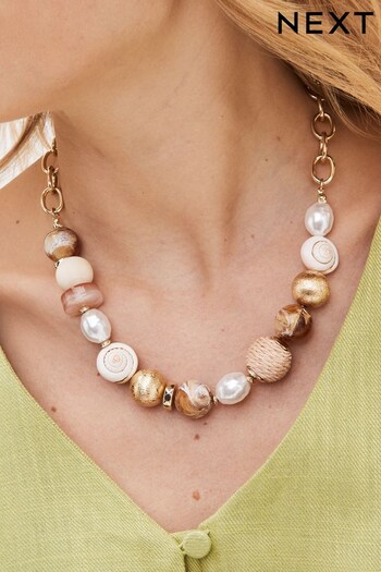 Neutral Shell Mixed Media Necklace (D14012) | £16