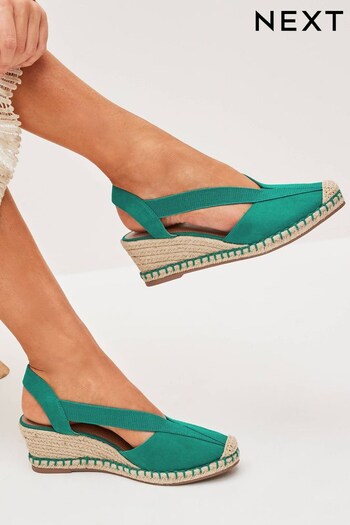 Green Extra Wide Fit Forever Comfort® Elastic Closed Toe Wedges (D14015) | £40