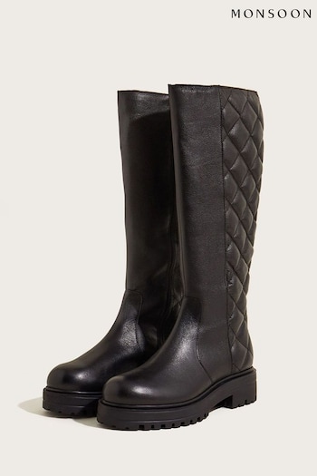Monsoon Black Quilted Leather Stomp Boots adidas (D14085) | £110
