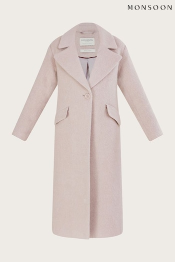Monsoon Pink Jenny Brushed Wool Mix Smart Coat with Recycled Polyester (D14091) | £160