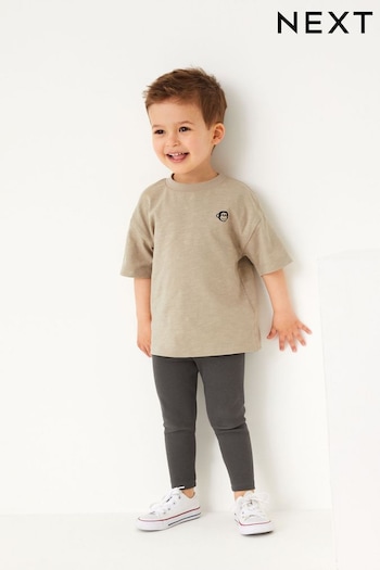 Neutral Oversized Short Sleeve T-Shirt and High Leggings Set (3mths-7yrs) (D14284) | £9 - £13