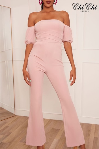 Chi Chi London Pink Bardot Flare Jumpsuit (D14308) | £79