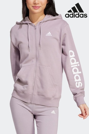adidas showtimes Purple Sportswear Essentials Linear Full-Zip French Terry Hoodie (D14930) | £45