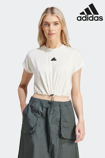 adidas White Sportswear City Escape Crop T-Shirt With Bungee Cord Set (D14933) | £28