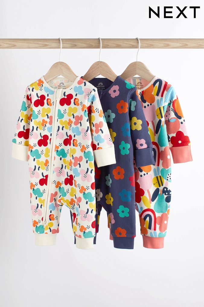 Bright Floral Baby Footless Sleepsuits 3 Pack (0mths-3yrs) (D14935) | £20 - £22