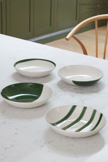 Jasper Conran London Green Abstract Set of 4 Pasta Bowls (D14982) | £38