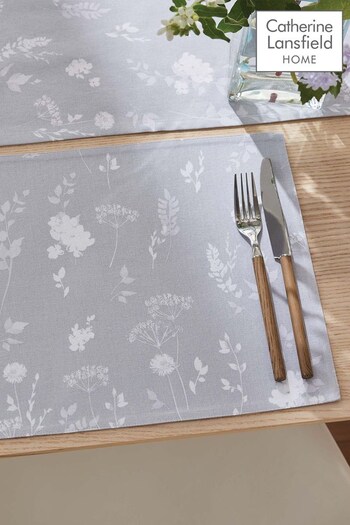Catherine Lansfield 4 Pack Grey Meadowsweet Floral Wipeable Placemats (D15062) | £20
