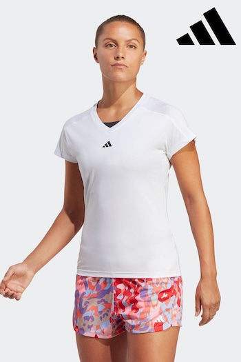 adidas White Aeroready Train Essentials Minimal Branding V-Neck T-Shirt (D15113) | £20