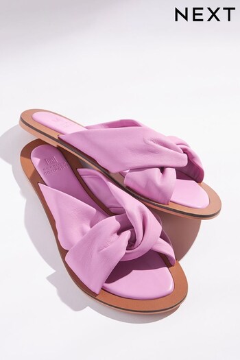Pink Extra Wide Fit Forever Comfort® Leather Twist Detail Mule Sandals (D15276) | £29