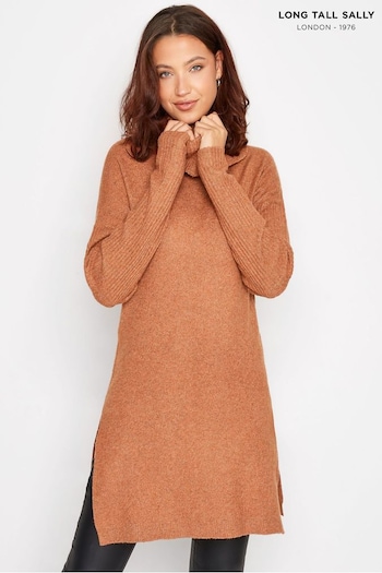Long Tall Sally Orange Turtle Neck Knitted Tunic Jumper (D15388) | £37
