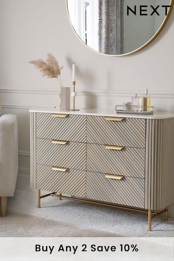 Light Grey Valencia Marble Mango Wood 6 Drawer Chest of Drawers (D15541) | £899