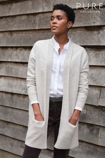 Pure Collection Grey Cashmere Edge To Edge Wide Cardigan (D15561) | £190