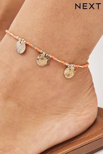 Coral Pink Beaded Shell Drop Anklet (D15683) | £10