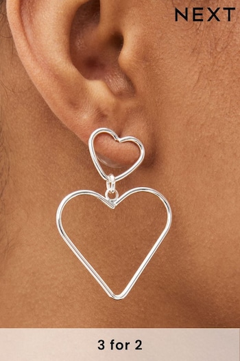 Silver Tone Heart Drop Earrings (D15691) | £8